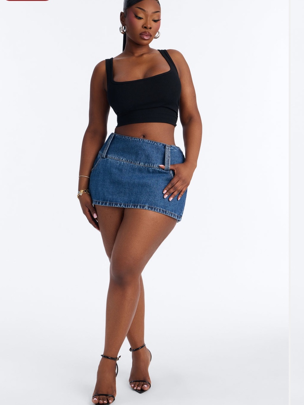 Fashion Nova Blue Denim Mini Skirt with Front Pockets